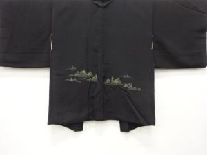 漆　寺院風景模様織り出し　絵羽織